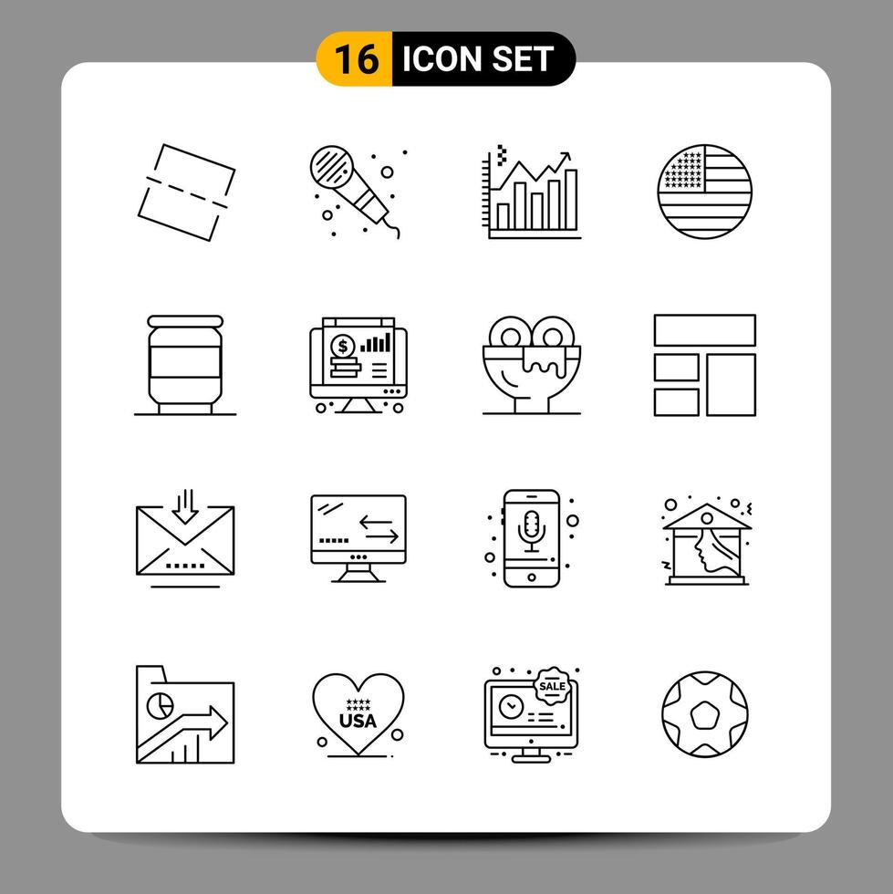 16 Black Icon Pack Outline Symbols Signs for Responsive designs on white background 16 Icons Set Creative Black Icon vector background