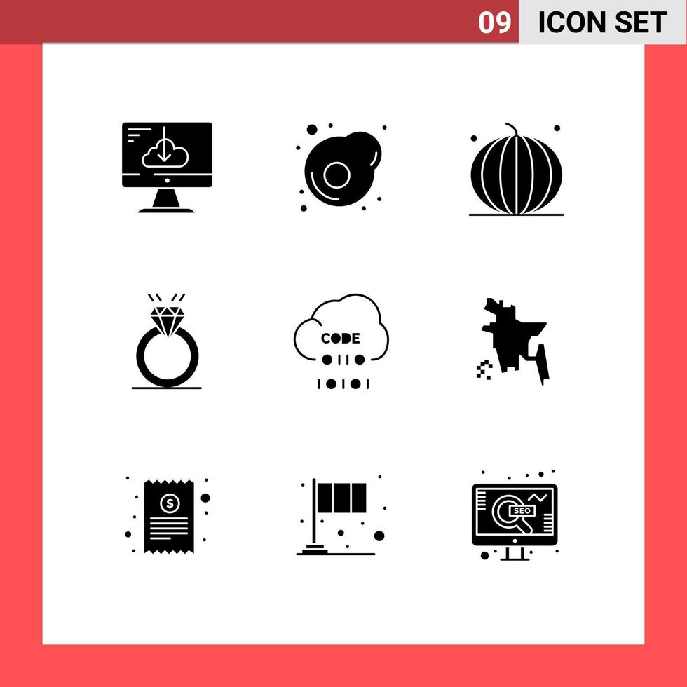 Set of 9 Modern UI Icons Symbols Signs for love proposal fruit diamound vegetables Editable Vector Design Elements