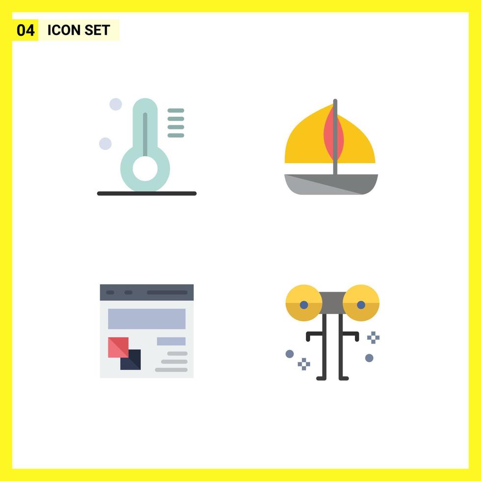 Pictogram Set of 4 Simple Flat Icons of temperature page beach browser big Editable Vector Design Elements