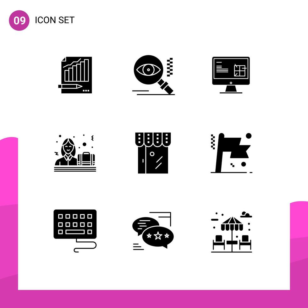 Stock Vector Icon Pack of 9 Line Signs and Symbols for women design search lcd construction Editable Vector Design Elements