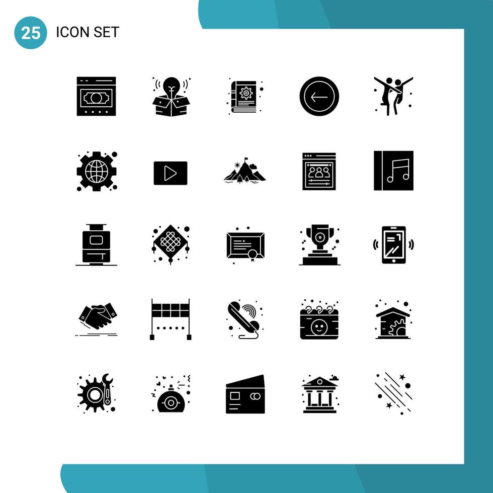 Set of 25 Vector Solid Glyphs on Grid for choreography interface book basic application Editable Vector Design Elements