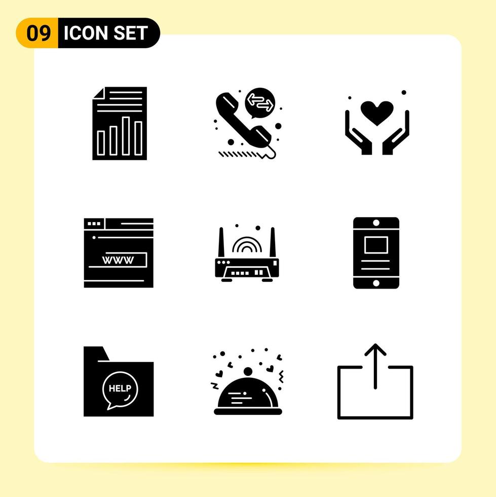 9 Creative Icons for Modern website design and responsive mobile apps 9 Glyph Symbols Signs on White Background 9 Icon Pack Creative Black Icon vector background