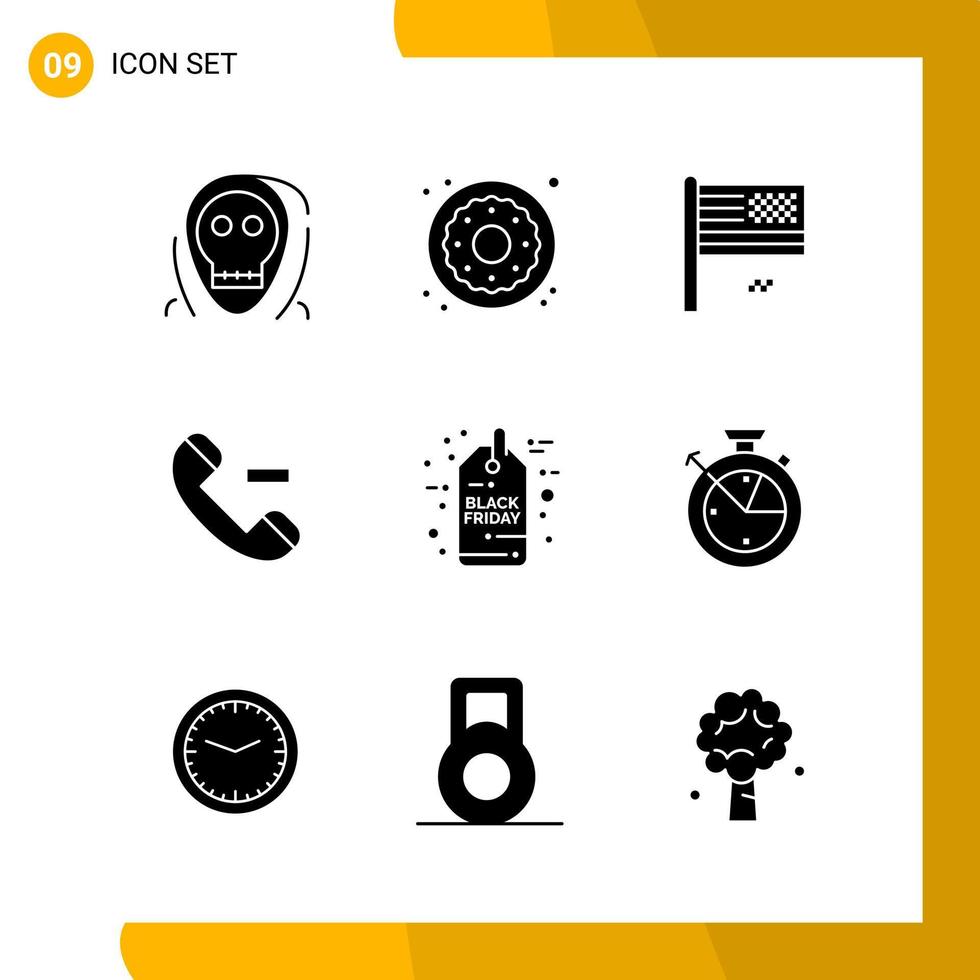 9 Icon Set Solid Style Icon Pack Glyph Symbols isolated on White Backgound for Responsive Website Designing Creative Black Icon vector background