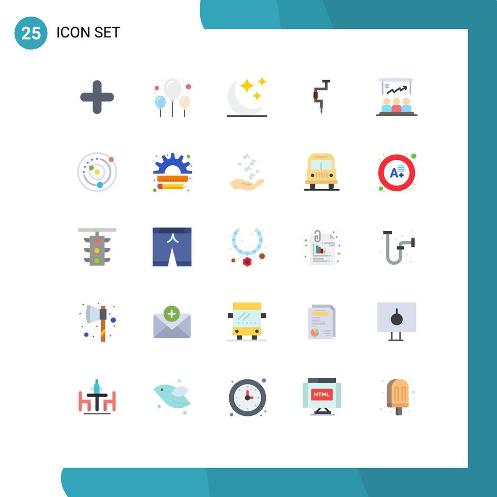 Mobile Interface Flat Color Set of 25 Pictograms of user presentation moon well tool Editable Vector Design Elements