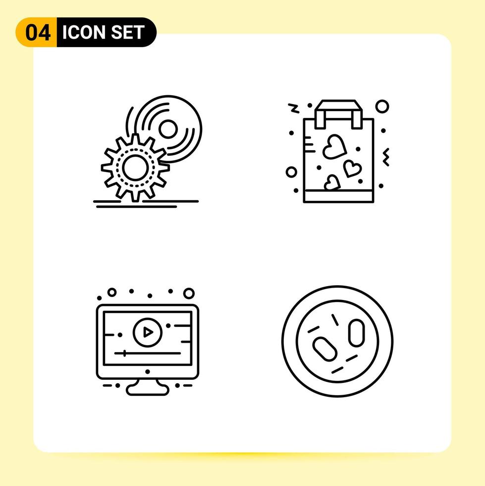 4 Creative Icons for Modern website design and responsive mobile apps 4 Outline Symbols Signs on White Background 4 Icon Pack Creative Black Icon vector background