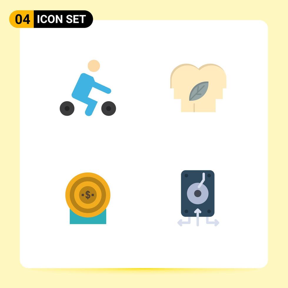 4 Thematic Vector Flat Icons and Editable Symbols of bicycle money transport head target Editable Vector Design Elements