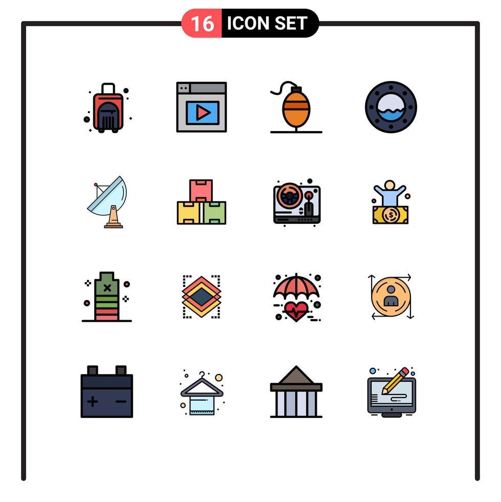 paquete de iconos de vectores de stock de 16 signos y símbolos de línea para antena de peces de radar de plato elementos de diseño de vectores creativos editables de agua