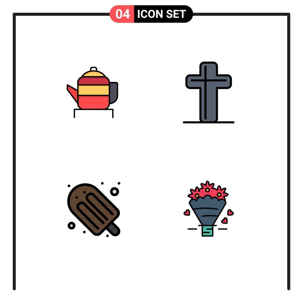 Modern Set of 4 Filledline Flat Colors and symbols such as tea holiday chinese cross ice cream Editable Vector Design Elements