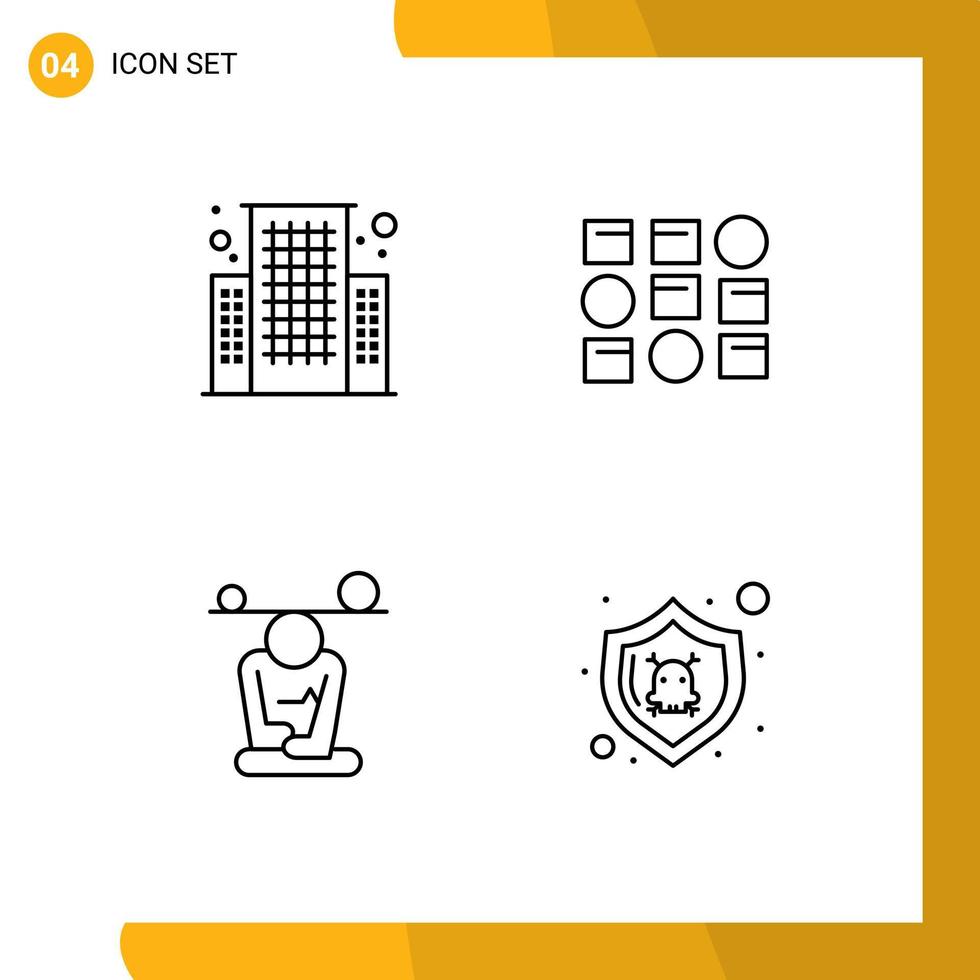 Set of 4 Modern UI Icons Symbols Signs for building meditation pattren pattren system mindfulness Editable Vector Design Elements