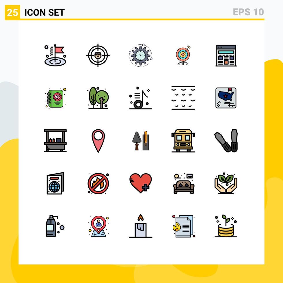 Universal Icon Symbols Group of 25 Modern Filled line Flat Colors of interface arrow efficiency archery project Editable Vector Design Elements