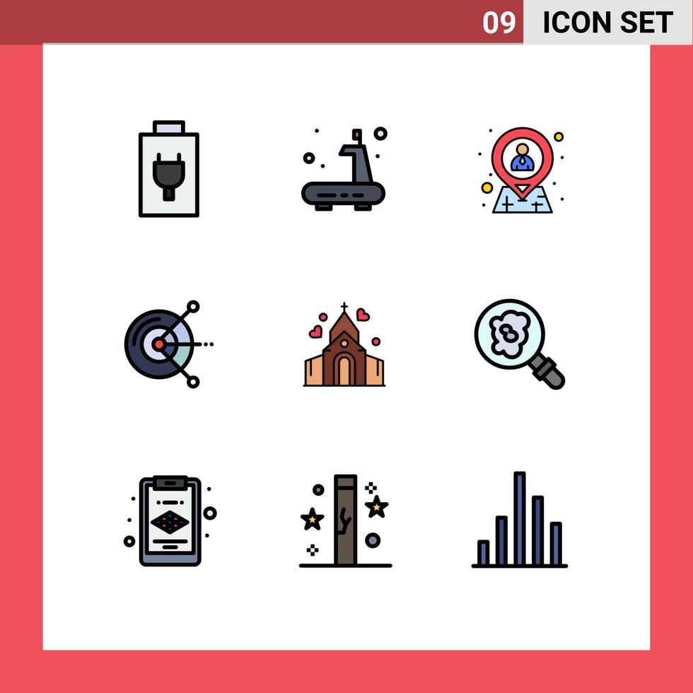 Mobile Interface Filledline Flat Color Set of 9 Pictograms of love hard drive disk hr disk computer Editable Vector Design Elements