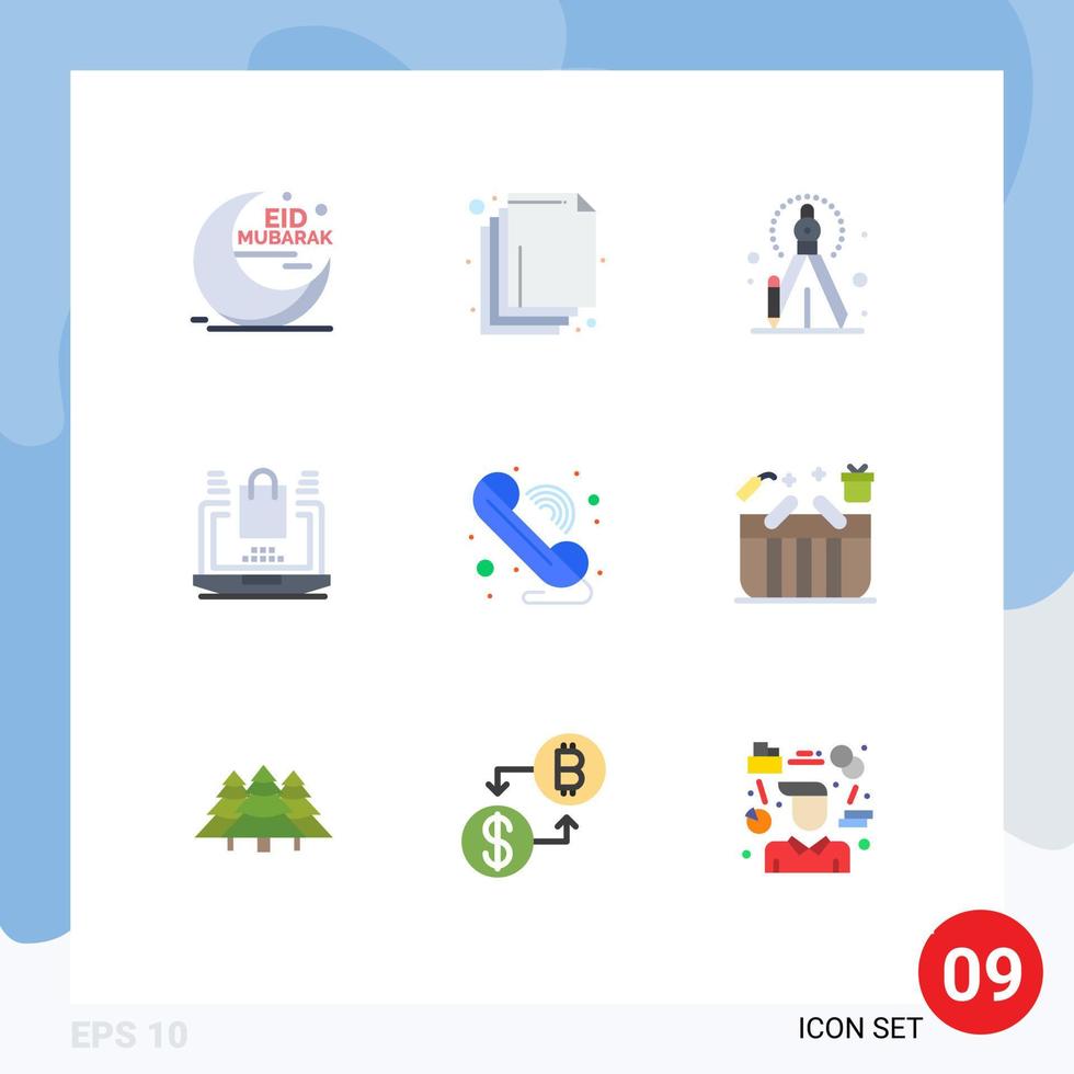 9 Flat Color concept for Websites Mobile and Apps phone call precision shopping laptop Editable Vector Design Elements