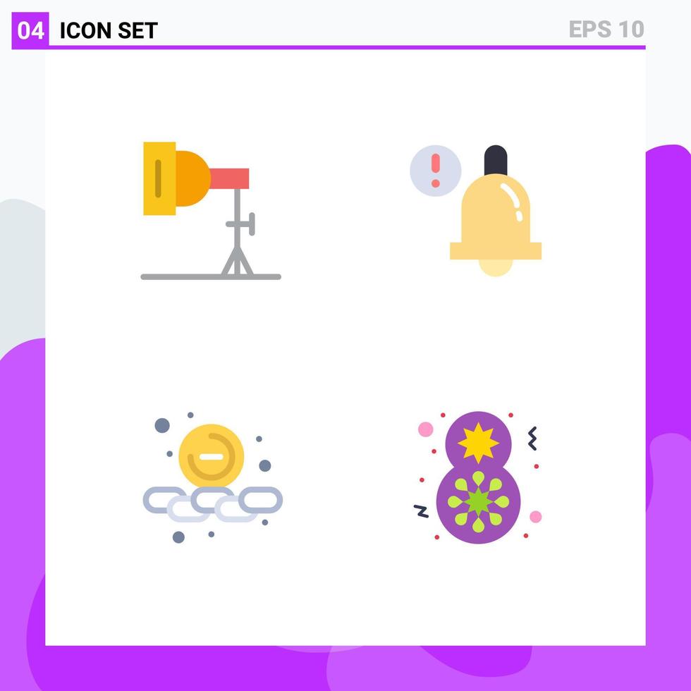 Modern Set of 4 Flat Icons and symbols such as light smaller studio bell day Editable Vector Design Elements