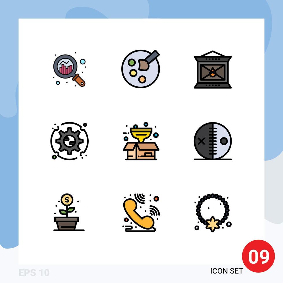 Pack of 9 creative Filledline Flat Colors of product box lamp options setting Editable Vector Design Elements