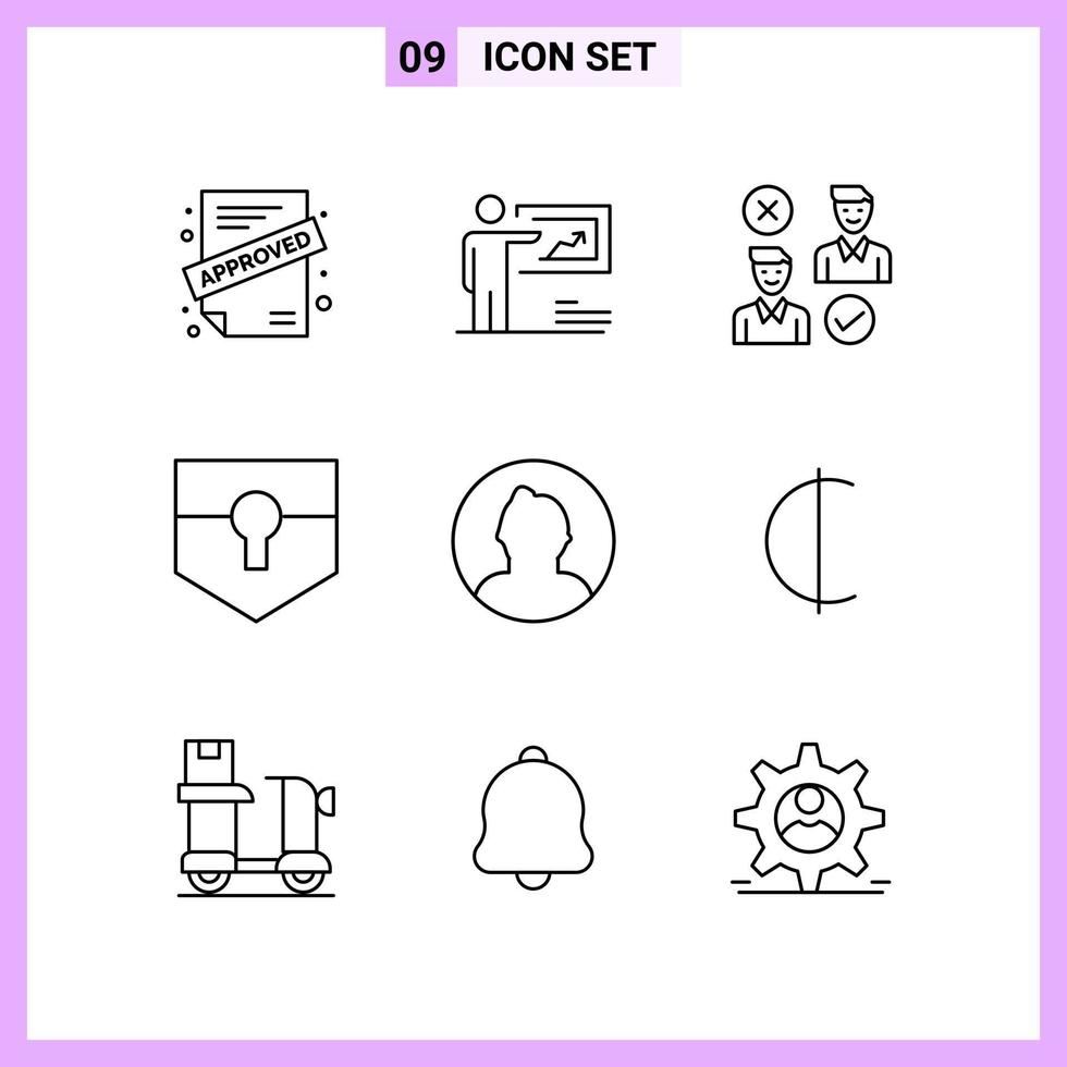 9 Icons in Line Style Outline Symbols on White Background Creative Vector Signs for Web mobile and Print Creative Black Icon vector background