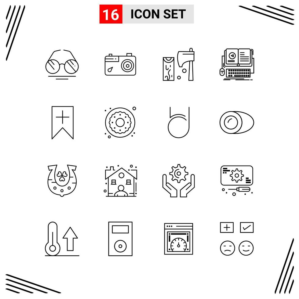 16 Icons Line Style Grid Based Creative Outline Symbols for Website Design Simple Line Icon Signs Isolated on White Background 16 Icon Set Creative Black Icon vector background
