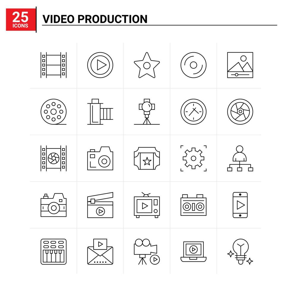 25 Video Production icon set vector background