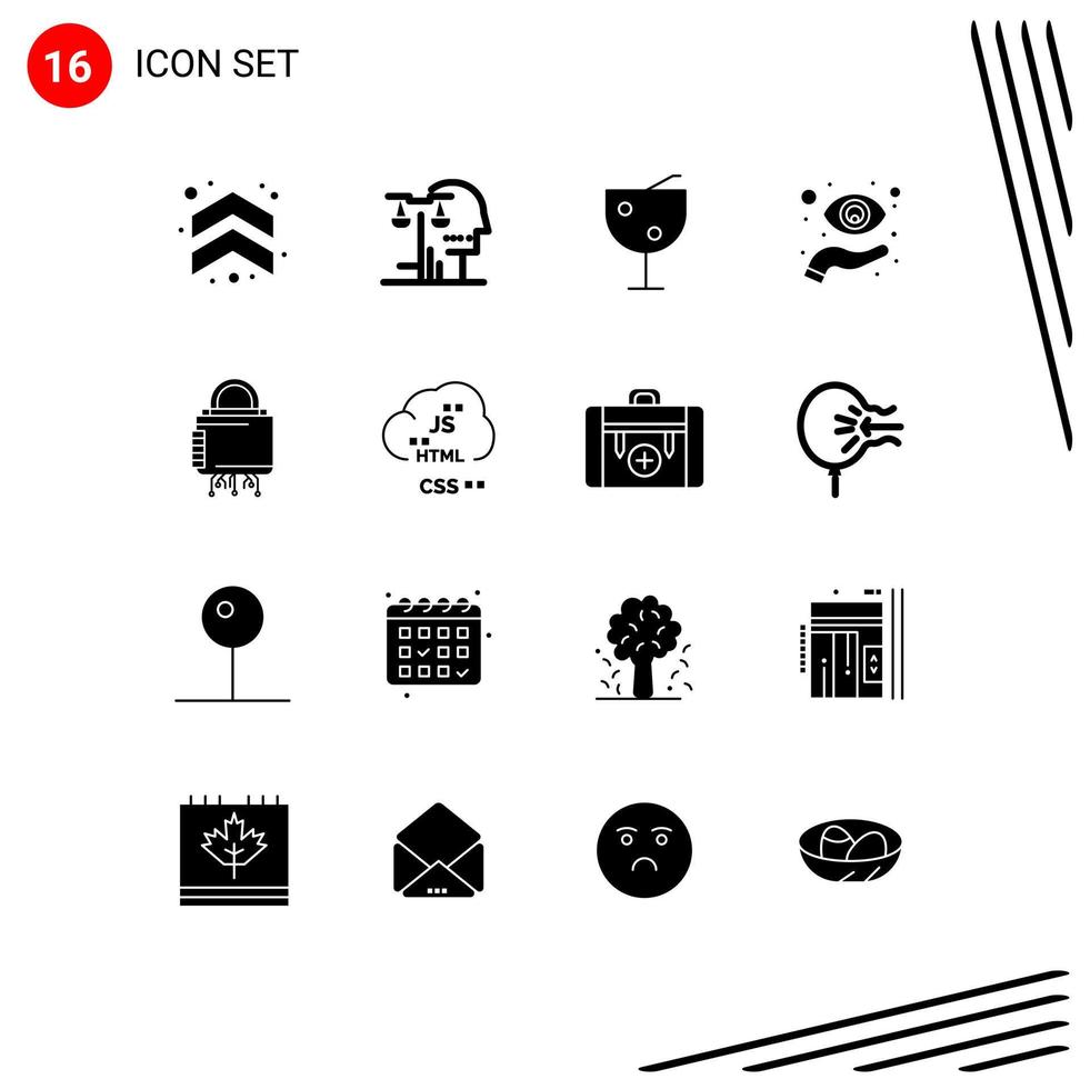 16 Universal Solid Glyphs Set for Web and Mobile Applications security view law hand eye Editable Vector Design Elements