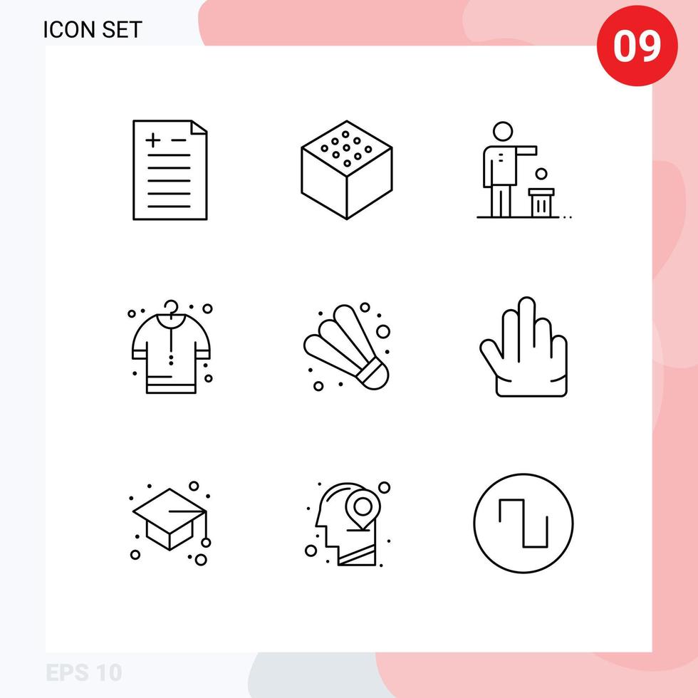 Universal Icon Symbols Group of 9 Modern Outlines of hand sport recycling game shopping Editable Vector Design Elements