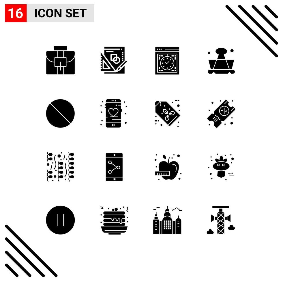 Set of 16 Commercial Solid Glyphs pack for forbidden school development learning clip Editable Vector Design Elements