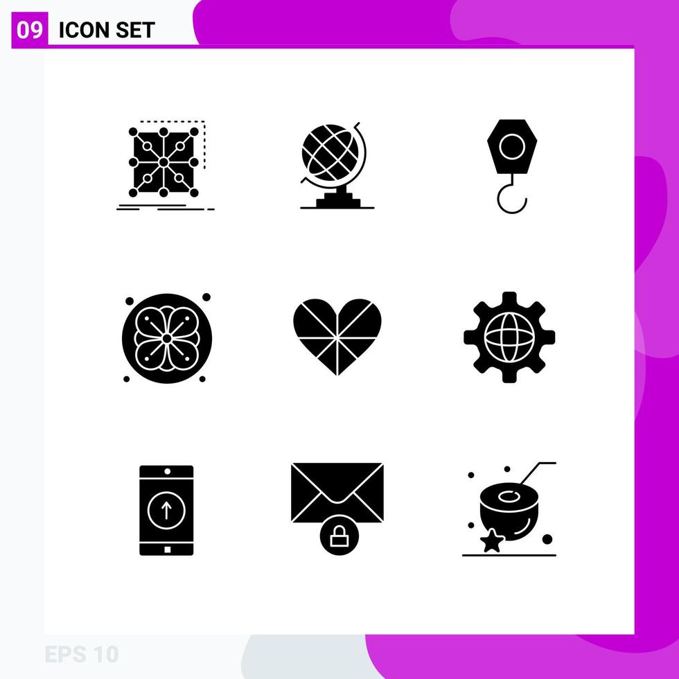 9 Universal Solid Glyph Signs Symbols of favorite love construction heart sauna Editable Vector Design Elements