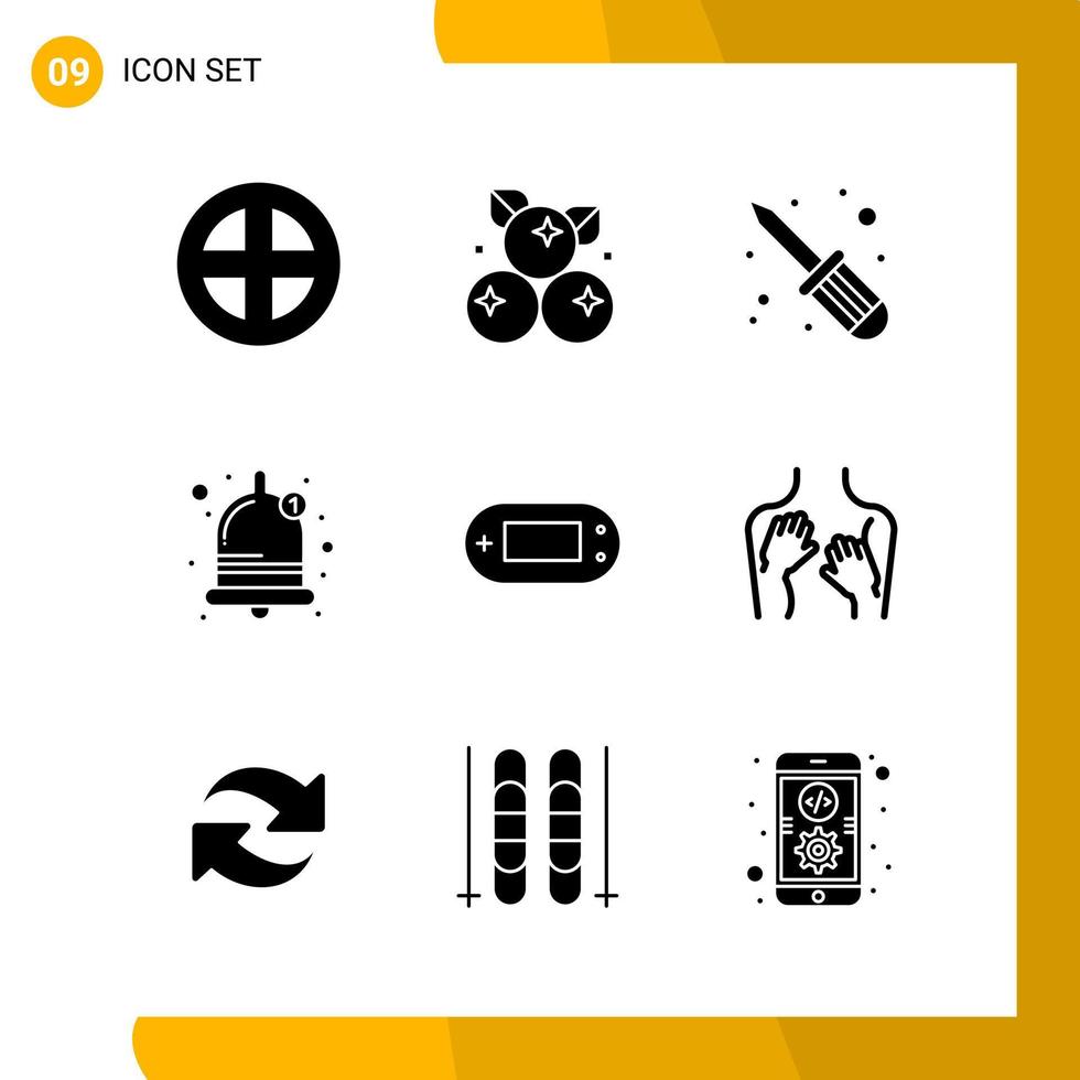 9 Icon Set Solid Style Icon Pack Glyph Symbols isolated on White Backgound for Responsive Website Designing Creative Black Icon vector background