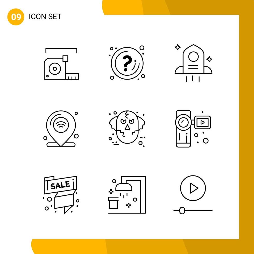 9 Icon Set Line Style Icon Pack Outline Symbols isolated on White Backgound for Responsive Website Designing Creative Black Icon vector background