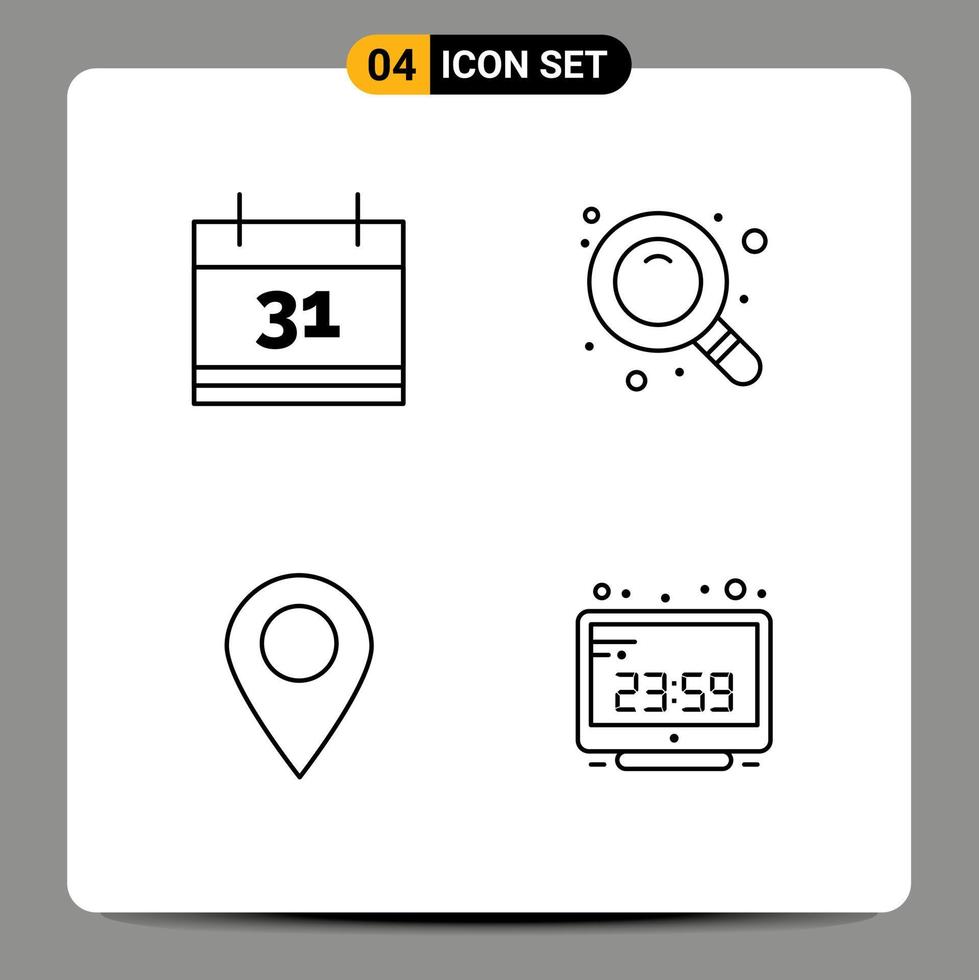 4 Creative Icons Modern Signs and Symbols of calendar pin search location computer Editable Vector Design Elements