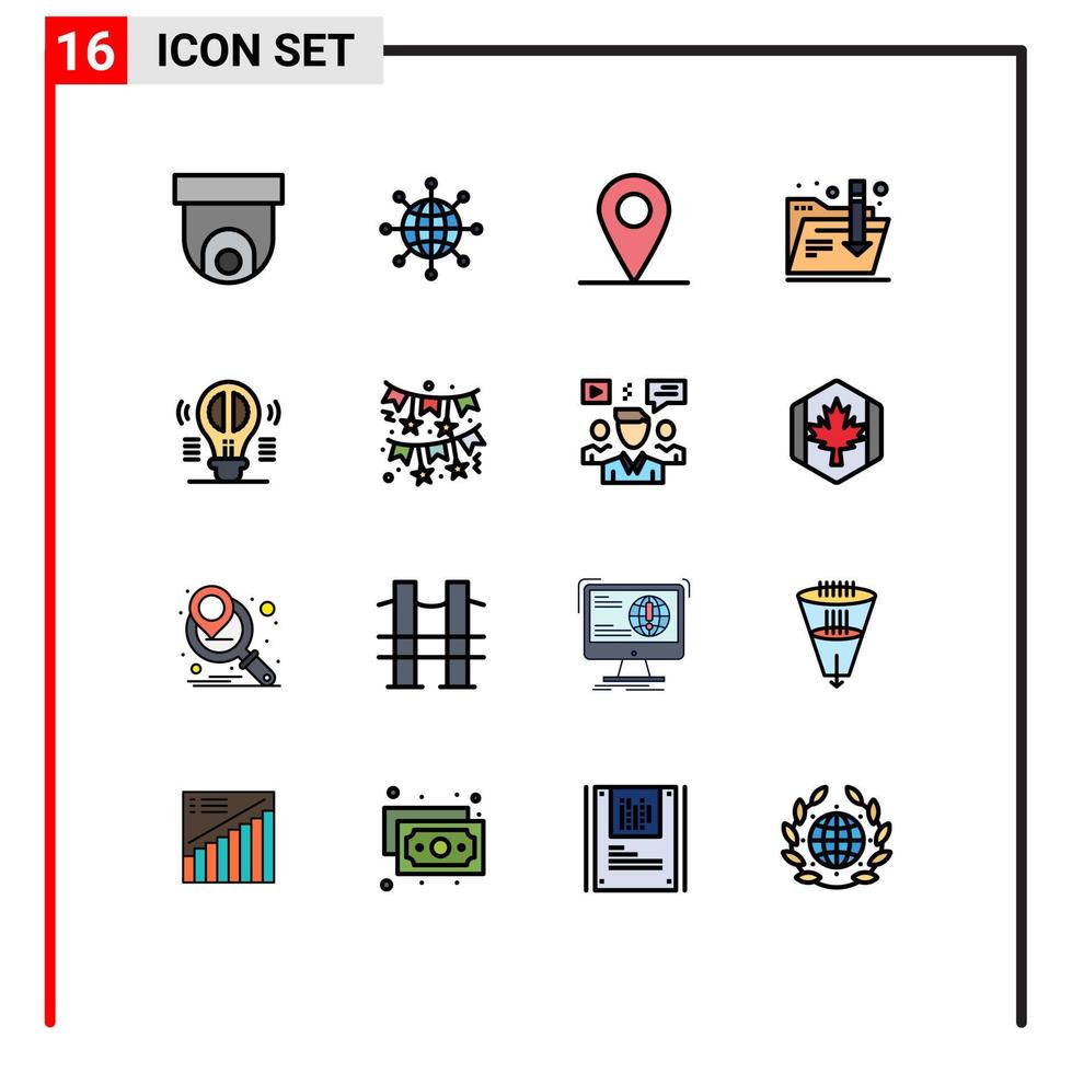 Set of 16 Modern UI Icons Symbols Signs for mind bulb web brain folder Editable Creative Vector Design Elements