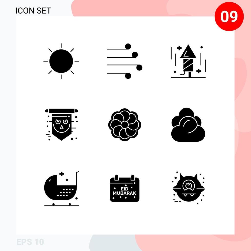 9 Solid Glyph concept for Websites Mobile and Apps skull halloween weather flag party Editable Vector Design Elements