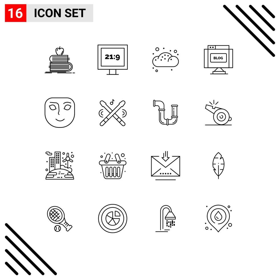 16 Creative Icons Modern Signs and Symbols of face write bakery internet blog Editable Vector Design Elements