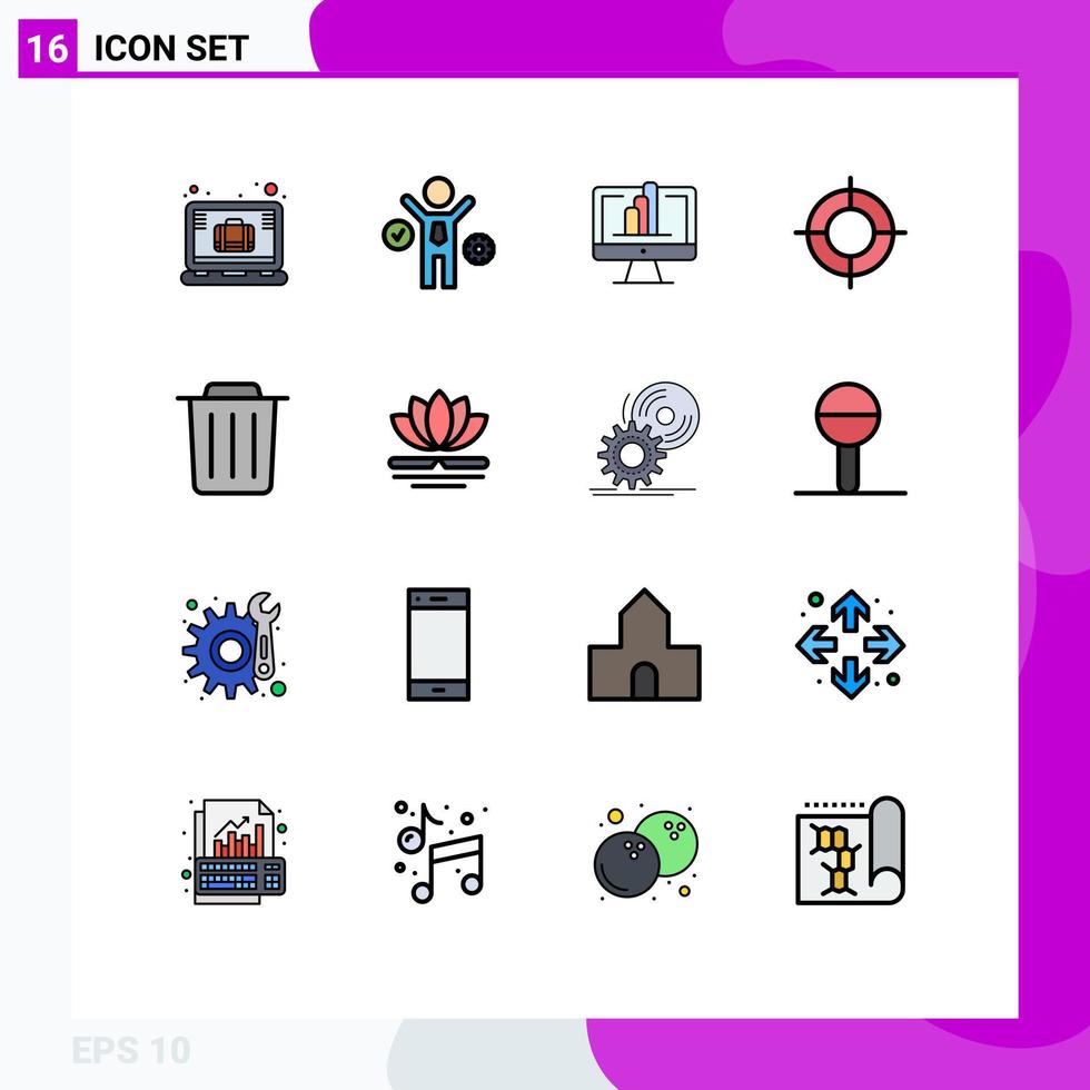 paquete de iconos de vectores de stock de 16 signos y símbolos de línea para eliminar la basura monitor ubicación de viaje elementos de diseño de vectores creativos editables