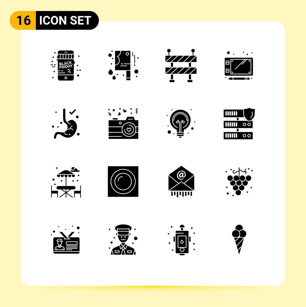 conjunto de 16 iconos modernos de la interfaz de usuario símbolos signos para fotografía cámara carretera digestión estomacal elementos de diseño vectorial editables vector