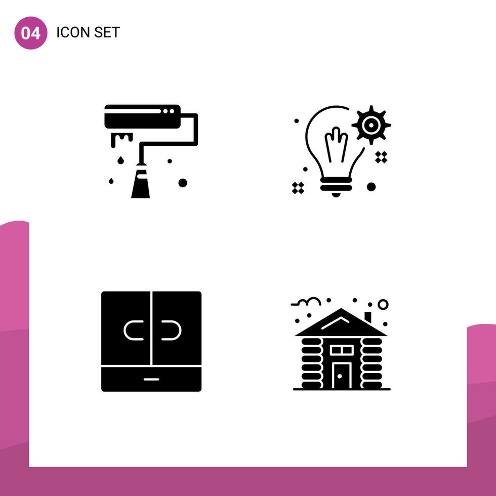 paquete de interfaz de usuario de glifos sólidos básicos de muebles de solución de rodillos de armario de pinceles elementos de diseño vectorial editables vector