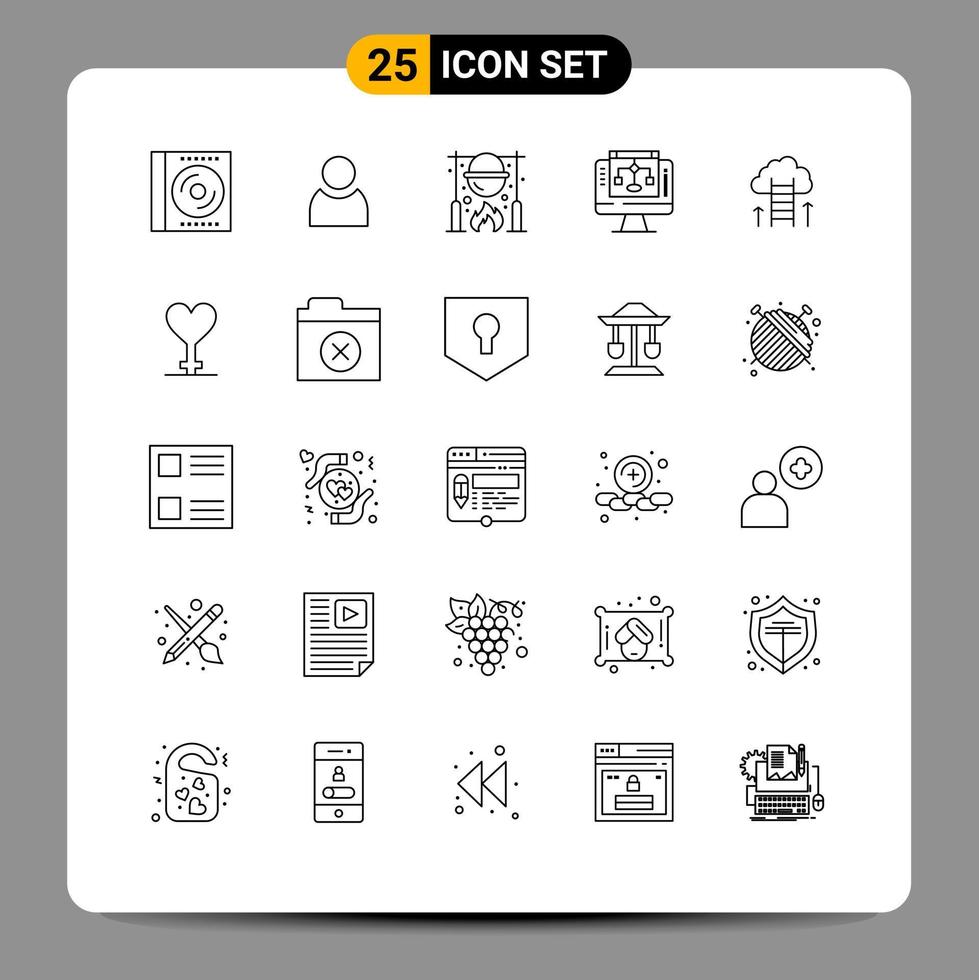 25 User Interface Line Pack of modern Signs and Symbols of career path server autumn share cooking Editable Vector Design Elements