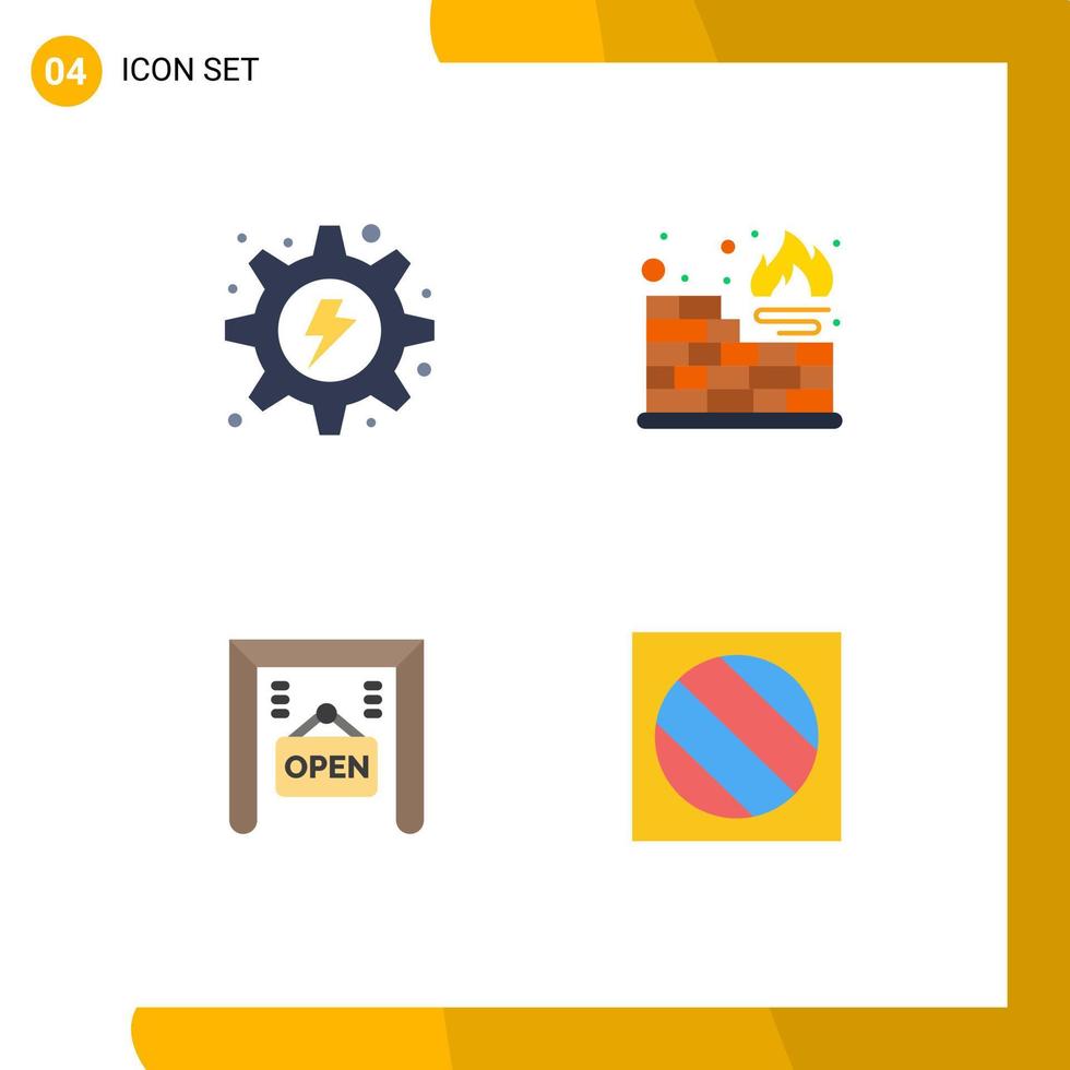 4 Universal Flat Icon Signs Symbols of electrical open hydropower firewall full shadow Editable Vector Design Elements