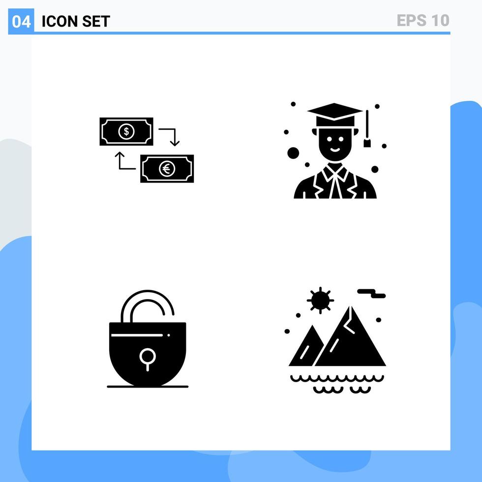 moderno 4 iconos de estilo sólido símbolos de glifo para uso general signo de icono sólido creativo aislado sobre fondo blanco paquete de 4 iconos fondo de vector de icono negro creativo