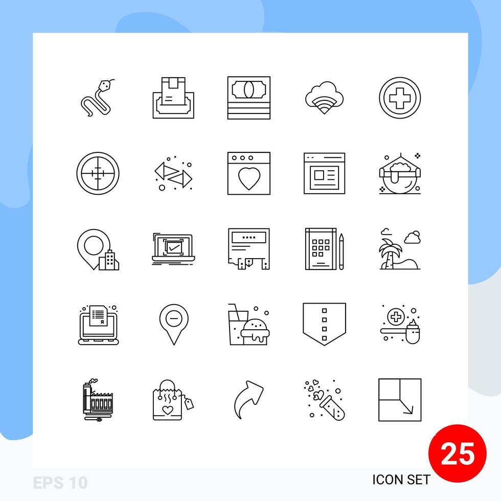 Group of 25 Lines Signs and Symbols for medical signal payment wifi cloud Editable Vector Design Elements