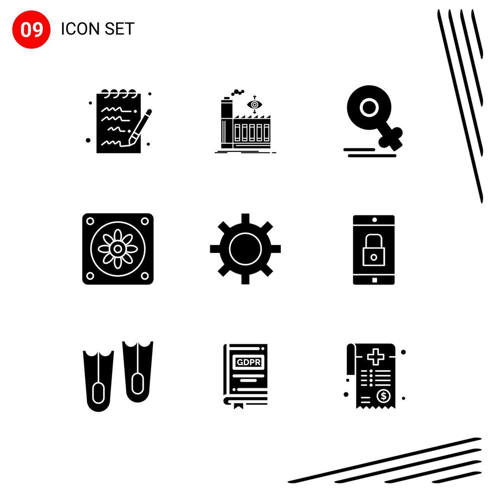 Collection of 9 Vector Icons in solid style Pixle Perfect Glyph Symbols for Web and Mobile Solid Icon Signs on White Background 9 Icons Creative Black Icon vector background