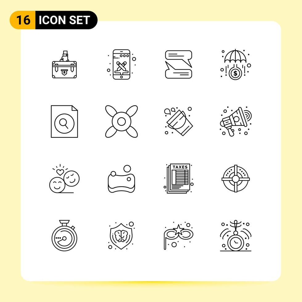 16 Outline concept for Websites Mobile and Apps investment growth phone funds messaging Editable Vector Design Elements