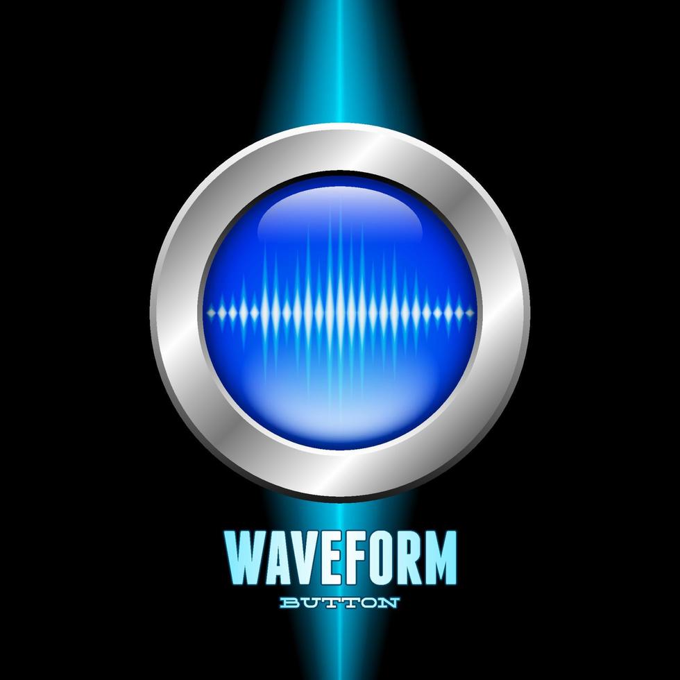 Silver button with blue sound wave sign vector