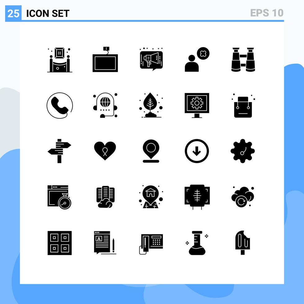 Group of 25 Modern Solid Glyphs Set for search user advertising profile cross Editable Vector Design Elements