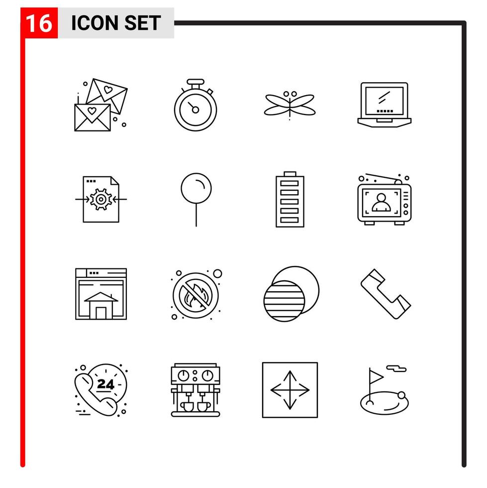 16 íconos generales para el diseño de sitios web, impresión y aplicaciones móviles 16 símbolos de esquema signos aislados en fondo blanco 16 icon pack creative black icon vector background