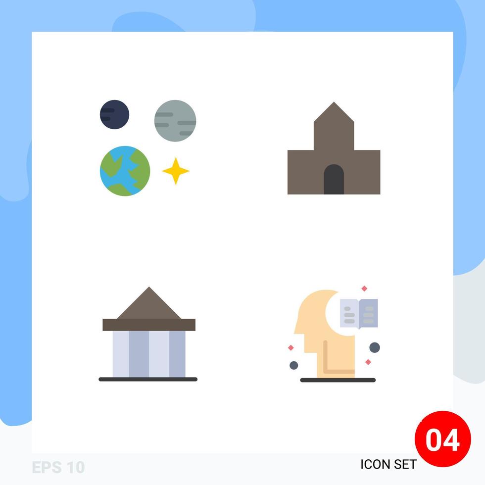 Group of 4 Flat Icons Signs and Symbols for planet citadel space chapel court Editable Vector Design Elements