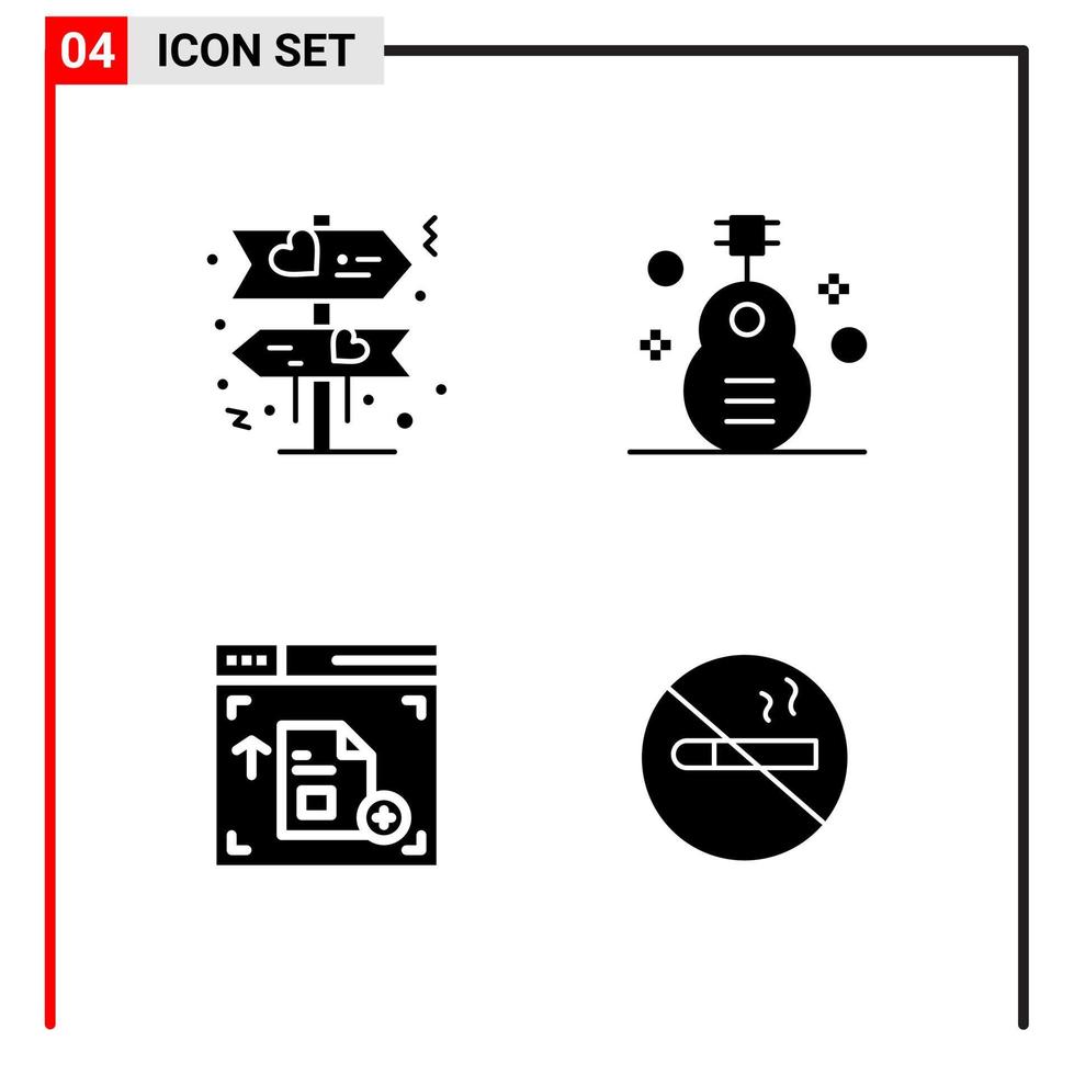 4 General Icons for website design print and mobile apps 4 Glyph Symbols Signs Isolated on White Background 4 Icon Pack Creative Black Icon vector background