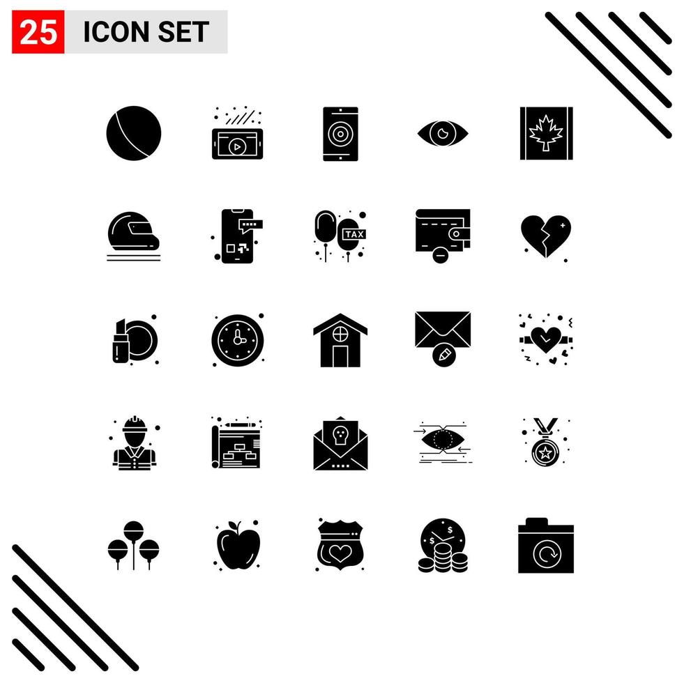 Group of 25 Solid Glyphs Signs and Symbols for canada eye media design app Editable Vector Design Elements