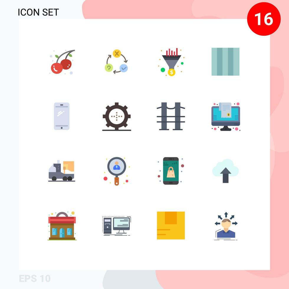 conjunto moderno de 16 colores planos y símbolos, como el diseño de realización de teléfonos móviles, paquete editable seo de elementos de diseño de vectores creativos