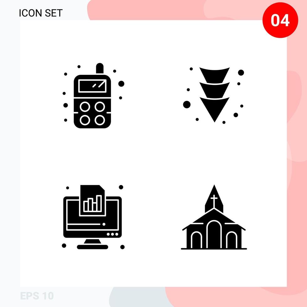 Vector Pack of 4 Icons in Solid Style Creative Glyph Pack isolated on White Background for Web and Mobile Creative Black Icon vector background