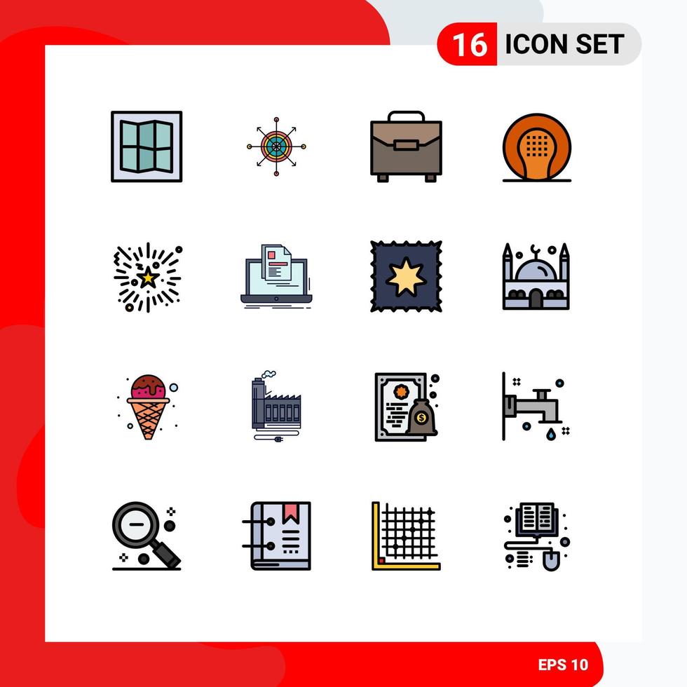 Pictogram Set of 16 Simple Flat Color Filled Lines of firework recreation gateway game athletics Editable Creative Vector Design Elements