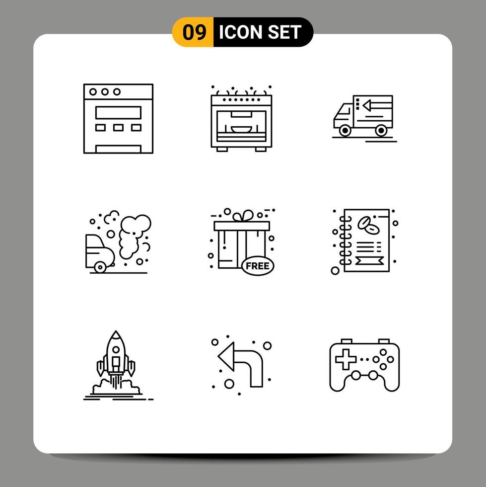 Group of 9 Modern Outlines Set for business free vehicle cyber pollution Editable Vector Design Elements